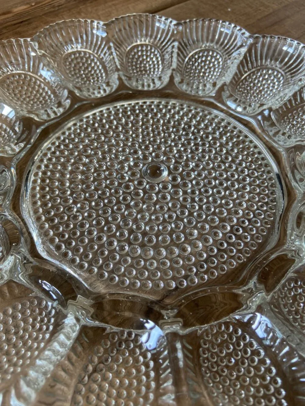 Vintage Indiana Glass Hobnail Deviled Egg Relish Plate Clear Glass 11.25